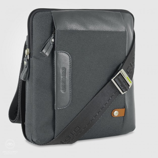 Men's shoulder bag Grey in fabric and leather