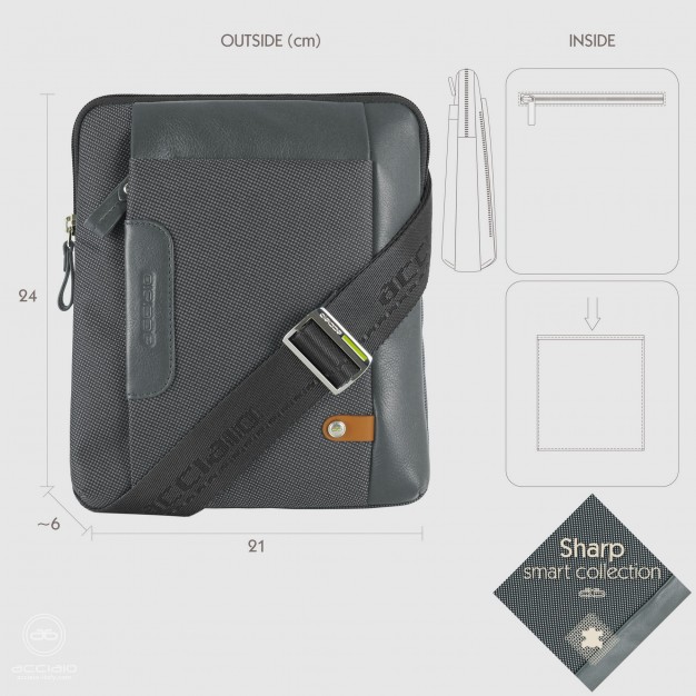 Men's shoulder bag Grey in fabric and leather