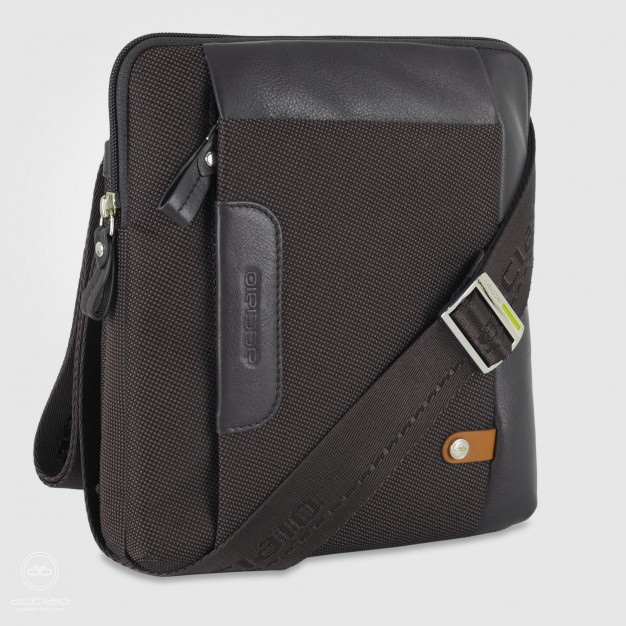 Men's shoulder bag Brown in fabric and leather