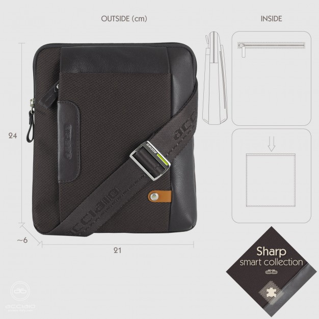 Men's shoulder bag Brown in fabric and leather