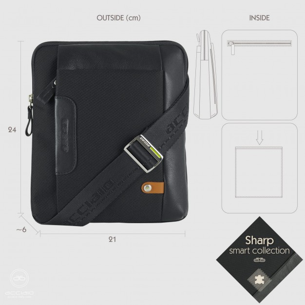 Men's shoulder bag Black in fabric and leather