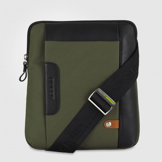 Men's shoulder bag Green in fabric and leather