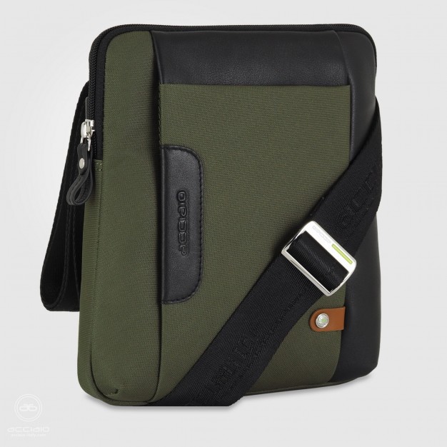 Men's shoulder bag Green in fabric and leather