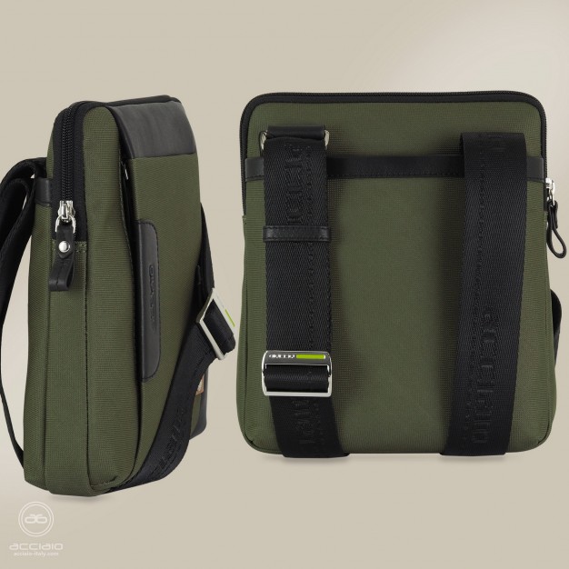 Men's shoulder bag Green in fabric and leather