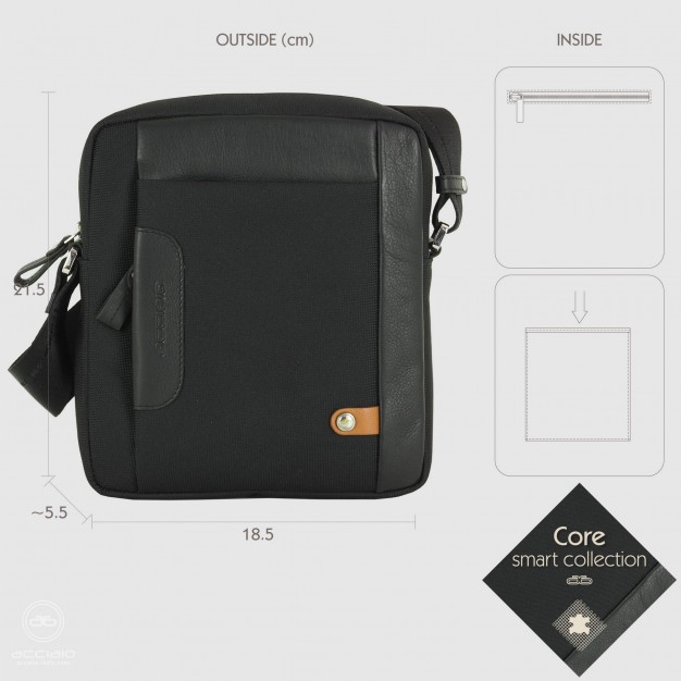 Borsello uomo piccolo Nero a tracolla in tessuto e pelle Borsello uomo piccolo Nero a tracolla in tessuto e pelle