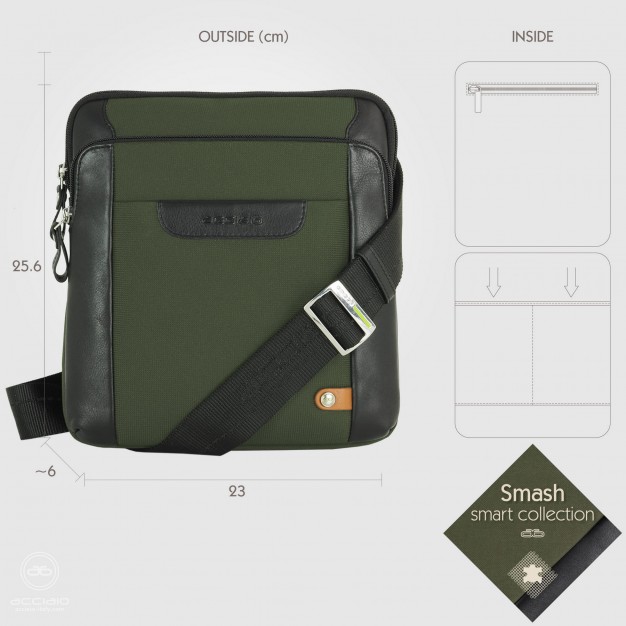 Men's shoulder bag "Smash" in fabric and leather Green