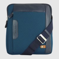 Men's iPad shoulder bag with 2 zip "Fusion" fabric/leather Cobalt Blue