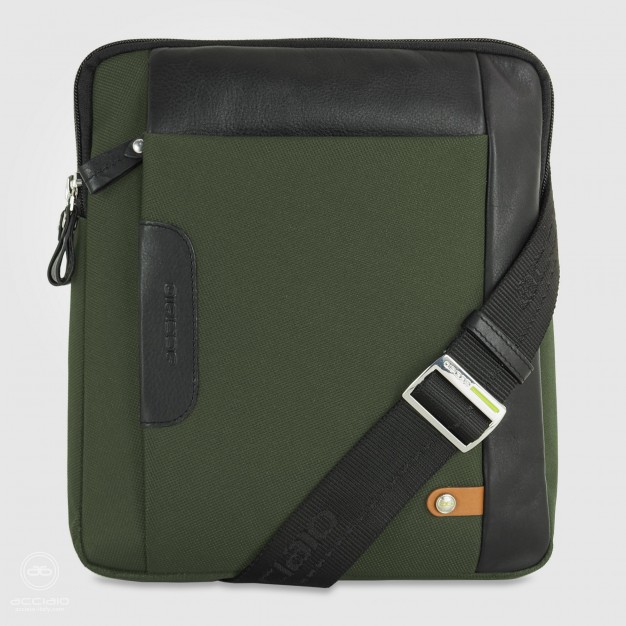 Borsello uomo porta iPad doppio vano Fusion in tessuto e pelle Verde