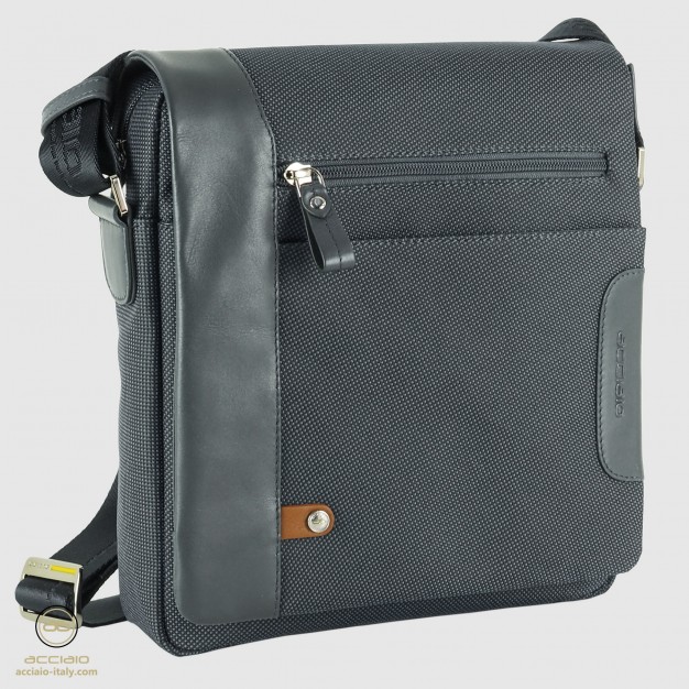 Men's shoulder bag with flap " Shift " fabric/leather Grey