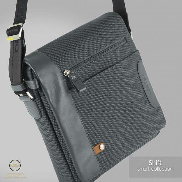 Men's shoulder bag with flap " Shift " fabric/leather Grey