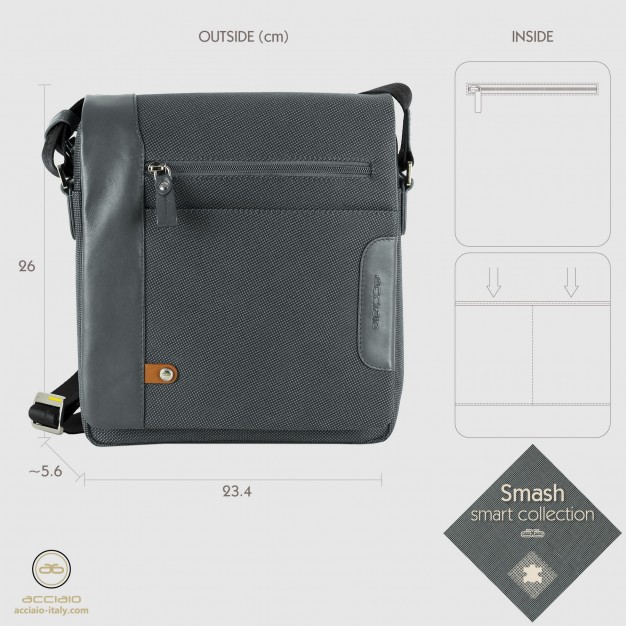 Men's shoulder bag with flap " Shift " fabric/leather Grey