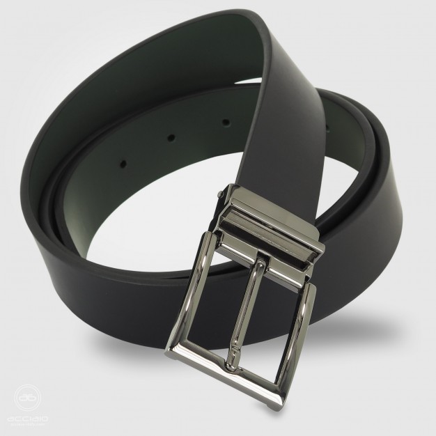 Elegant men's belt double-face leather Black/Green Elegant men's belt double-face leather Black/Green