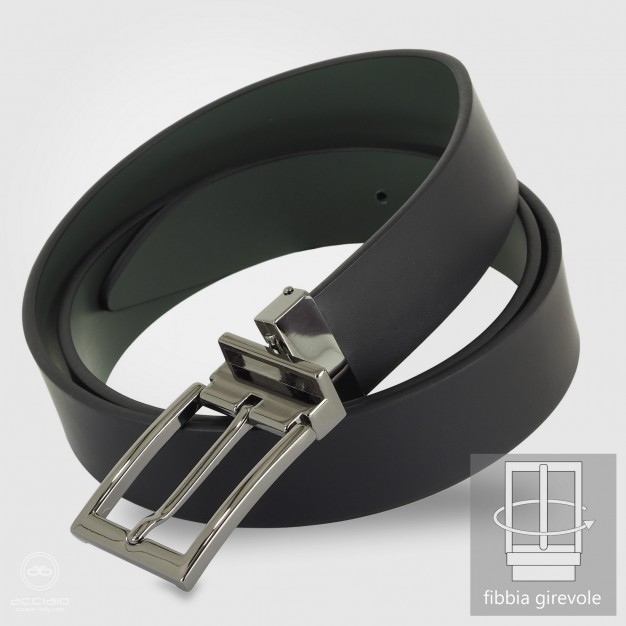 Elegant men's belt double-face leather Black/Green Elegant men's belt double-face leather Black/Green