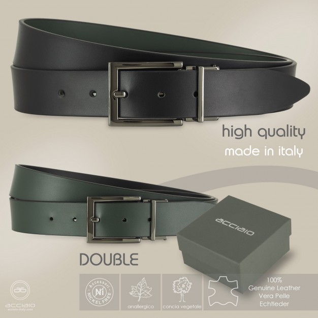 Elegant men's belt double-face leather Black/Green Elegant men's belt double-face leather Black/Green