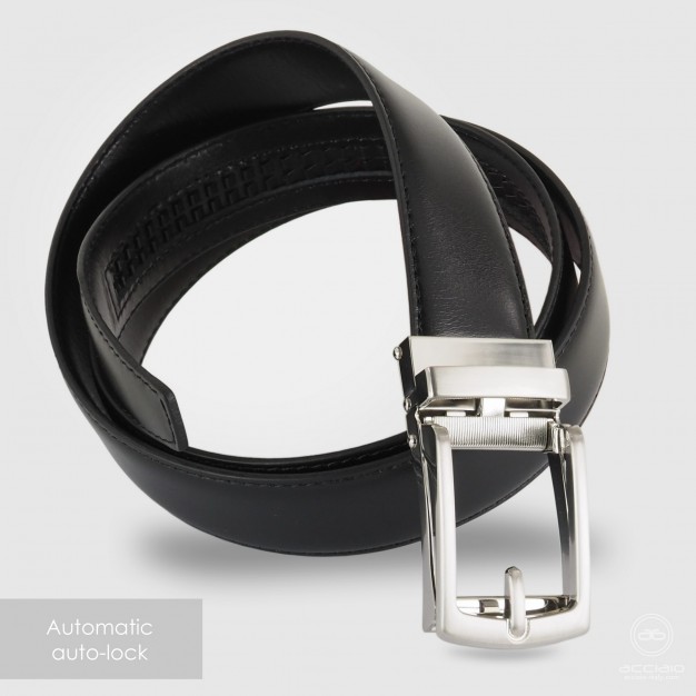 Cintura uomo automatica con auto-lock in pelle Nera Cintura uomo automatica con auto-lock in pelle Nera