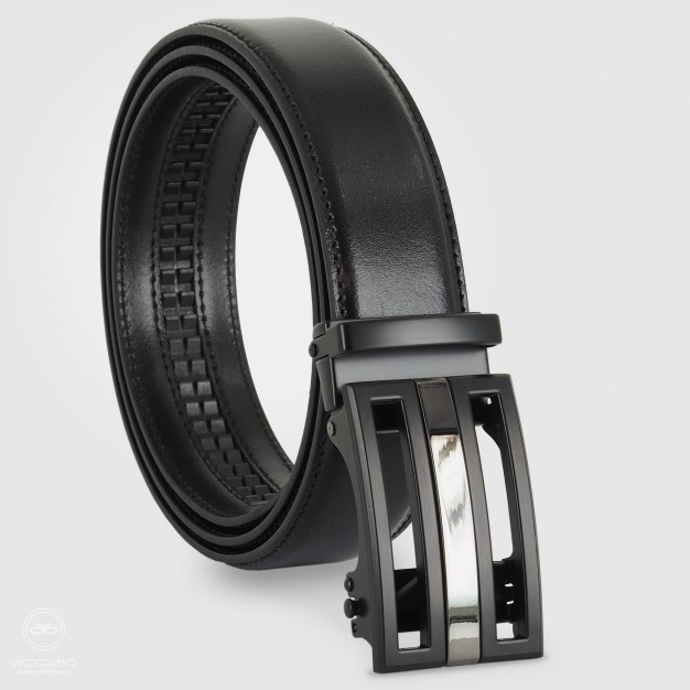 Cintura uomo automatica con auto-lock in pelle Nera