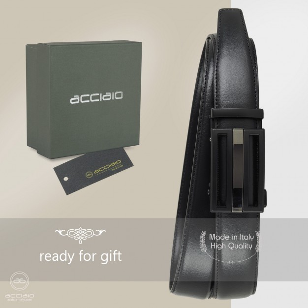 Cintura uomo automatica con auto-lock in pelle Nera