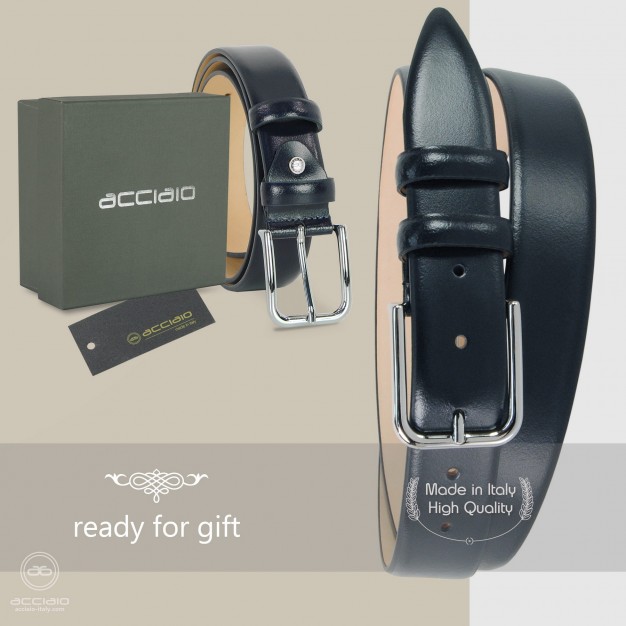 Cintura elegante da uomo senza cuciture in pelle blu | Acciaio