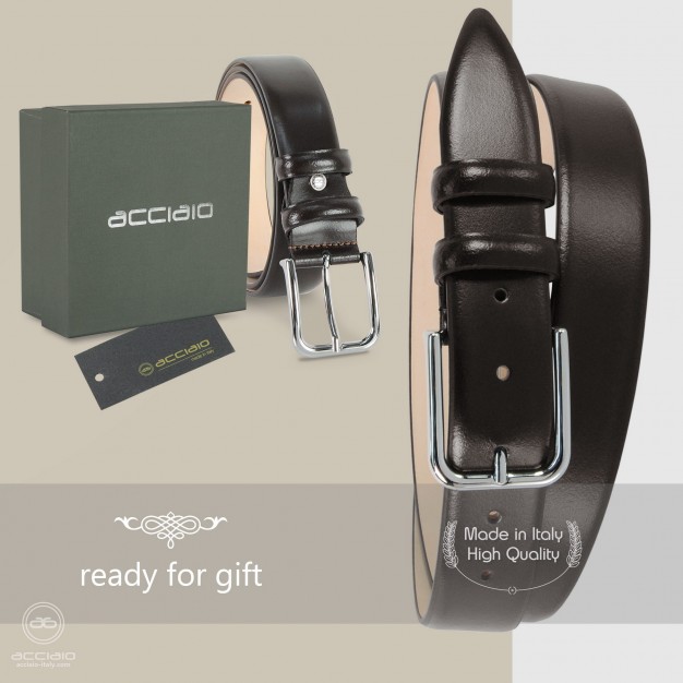 Cintura elegante da uomo senza cuciture in pelle marrone | Acciaio