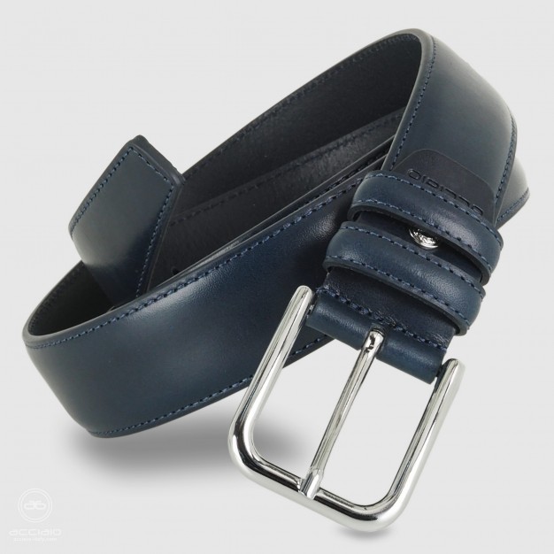Cintura uomo classica in pelle Cuoio liscio Blu | Acciaio