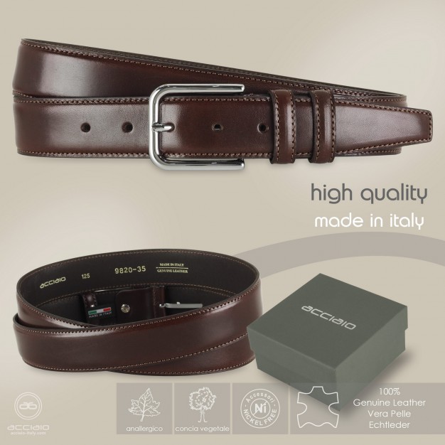 Cintura uomo classica in pelle Cuoio liscio Marrone | Acciaio