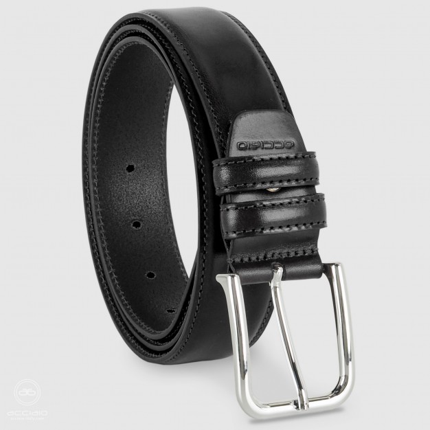 Cintura uomo classica in pelle Cuoio liscio Nero | Acciaio