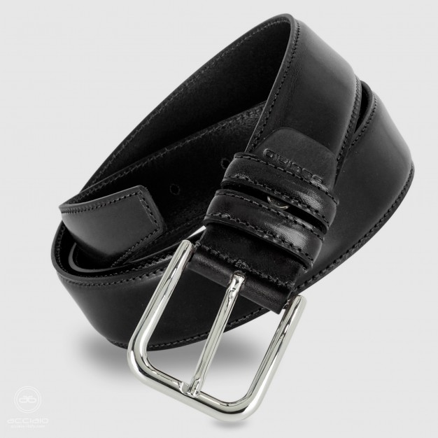 Cintura uomo classica in pelle Cuoio liscio Nero | Acciaio