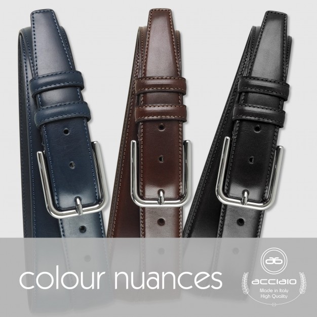 Cintura uomo classica in pelle Cuoio liscio Nero | Acciaio