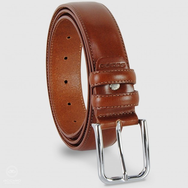 Cintura uomo classica in pelle Cuoio liscio Cognac | Acciaio