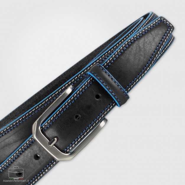 Cintura in cuoio Nero con bordi celesti Cintura in cuoio Nero con bordi celesti