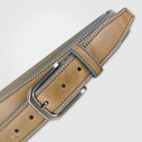 Cintura in cuoio Nevada Taupe/Beige con bordi celesti