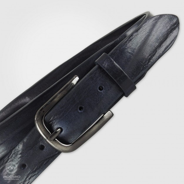 Cintura uomo in cuoio plissé Blu