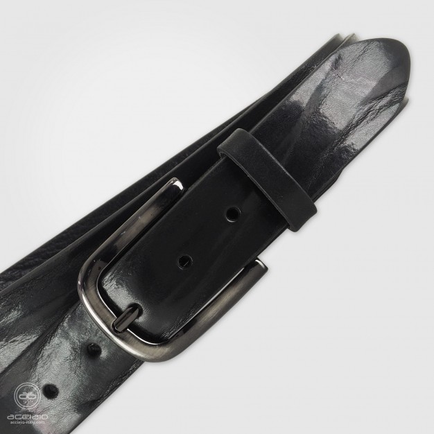 Cintura uomo in cuoio plissé Nero