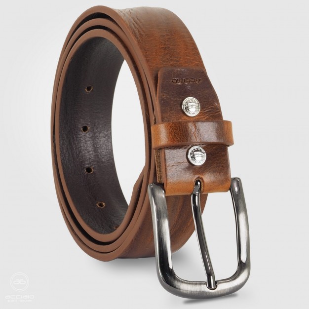 Cintura uomo in cuoio plissé Cognac