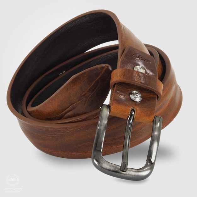 Cintura uomo in cuoio plissé Cognac