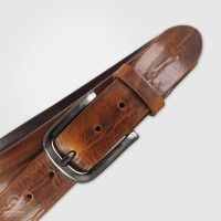 Cintura in Cuoio Plissé 3,5cm Cognac
