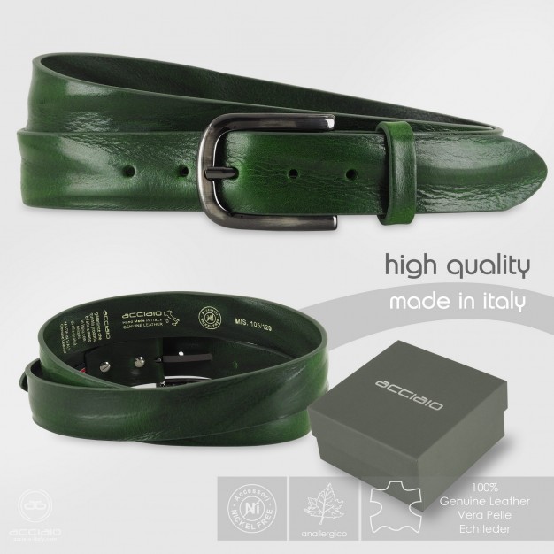 Cintura uomo in cuoio plissé Verde