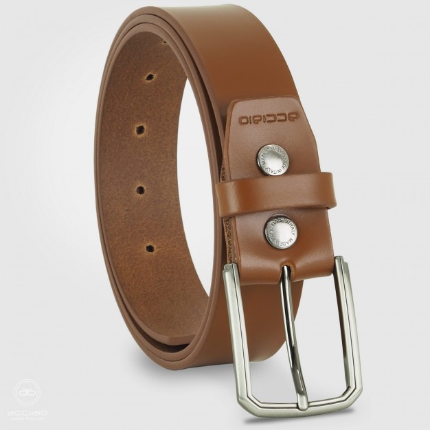 Cintura uomo in cuoio liscio Edge, Cognac