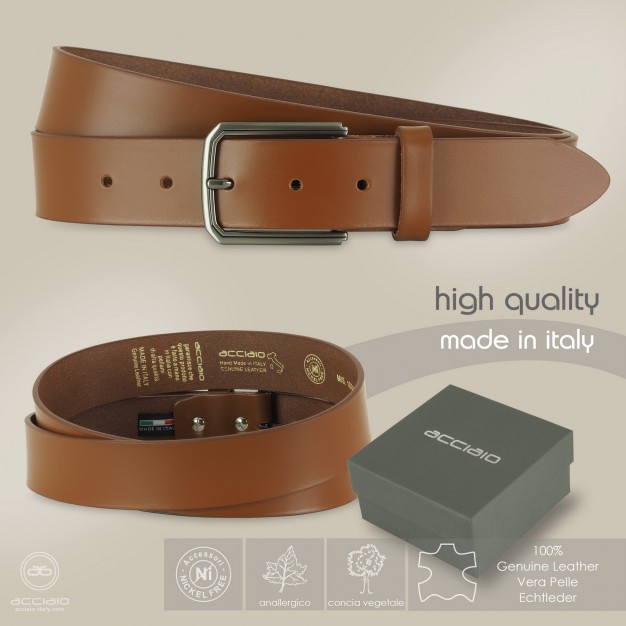 Cintura uomo in cuoio liscio Edge, Cognac