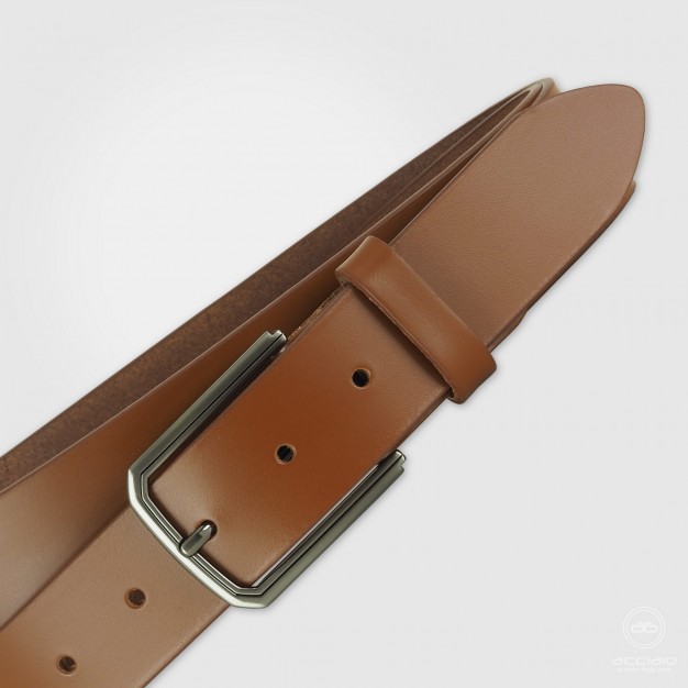 Cintura uomo in cuoio liscio Edge, Cognac