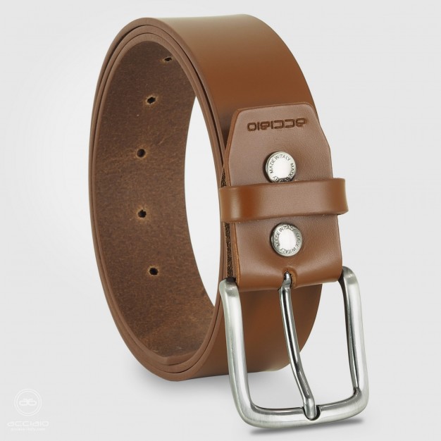 Man's belt in smooth wide leather Jupiter, Cognac