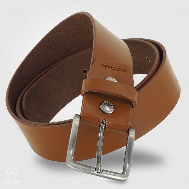 Man's belt in smooth wide leather Jupiter, Cognac