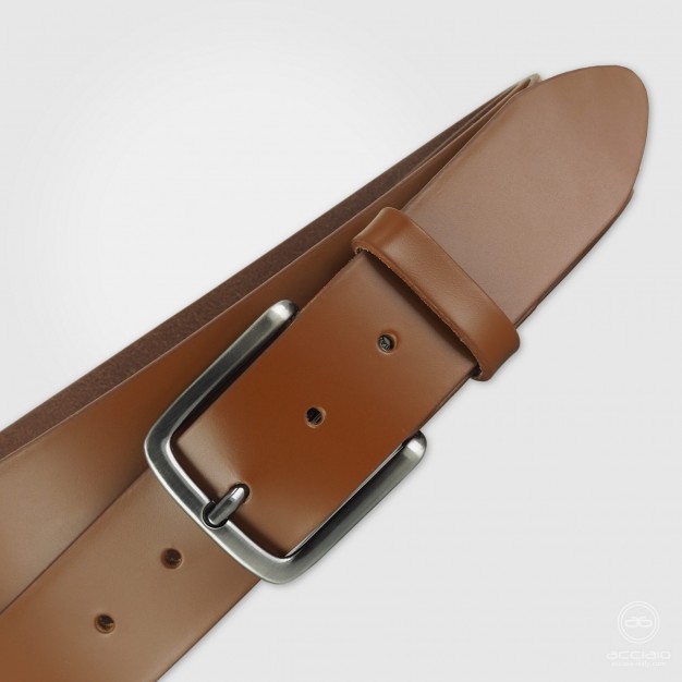 Man's belt in smooth wide leather Jupiter, Cognac