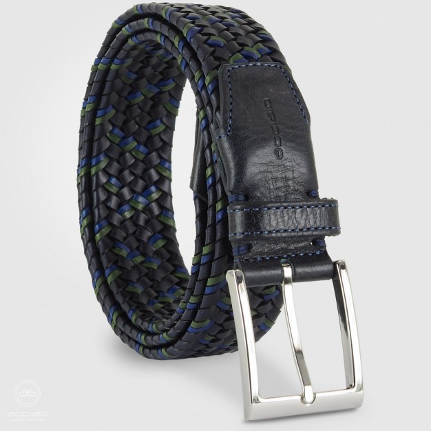 Cintura intrecciata elastica in pelle Blu e Verde