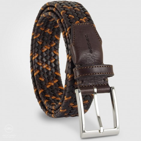 KEMISANT Cintura Uomo 2 Pezzi, Cintura Pelle per Jeans Casual 35mm,Dimensione Fissa(Nero/arancio marrone,105cm/32-34vita regolabile