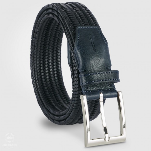Cintura Intrecciata elastica in cuoio Blu Cintura Intrecciata elastica in cuoio Blu