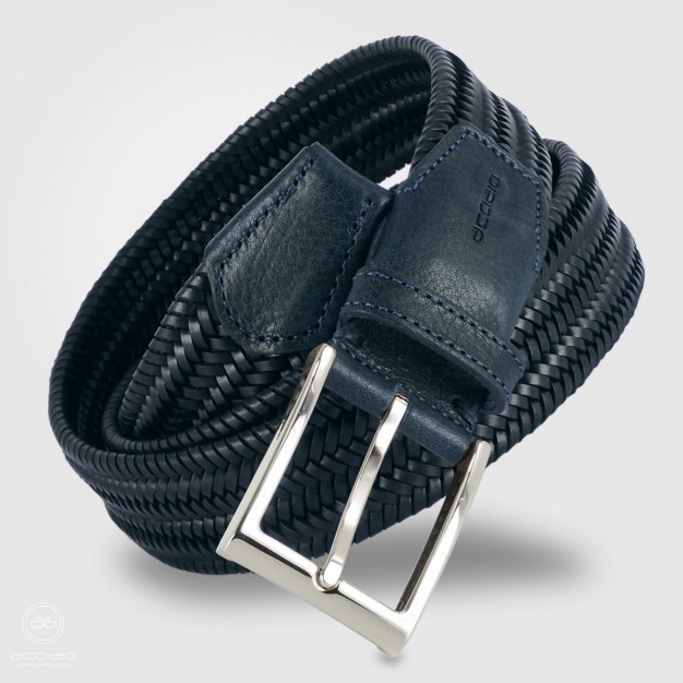 Cintura Intrecciata elastica in cuoio Blu Cintura Intrecciata elastica in cuoio Blu