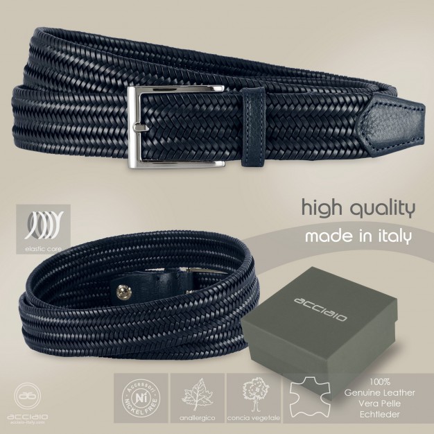 Cintura Intrecciata elastica in cuoio Blu Cintura Intrecciata elastica in cuoio Blu