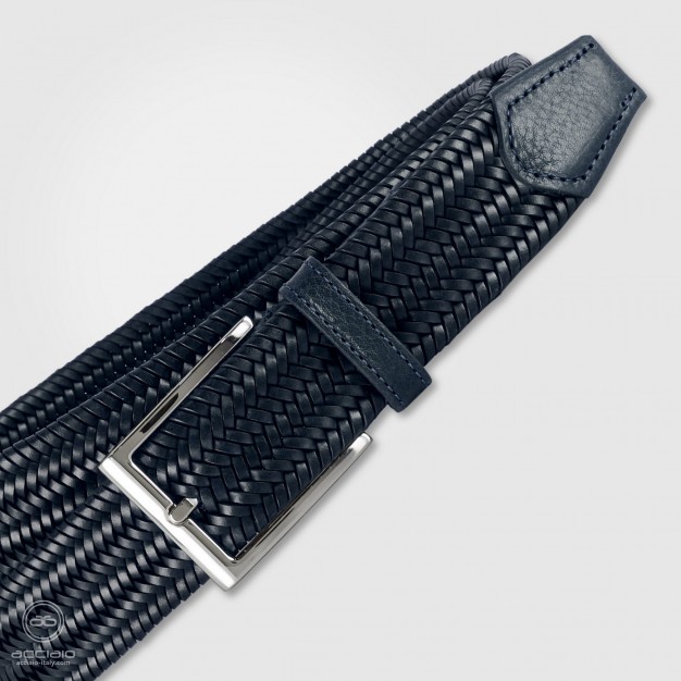 Cintura Intrecciata elastica in cuoio Blu Cintura Intrecciata elastica in cuoio Blu