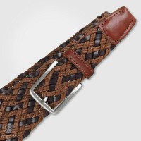 Braided belt in leather Cognac and rope Brown